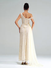 Spaghetti Strap Appliqued Floral Split Dress